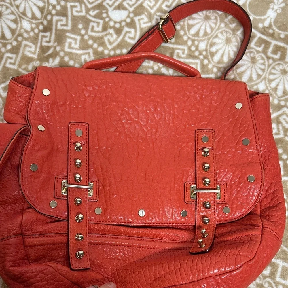 Rebecca Mink Logan Pebbled Leather orange Crossbody Messenger Bag MSRP 395